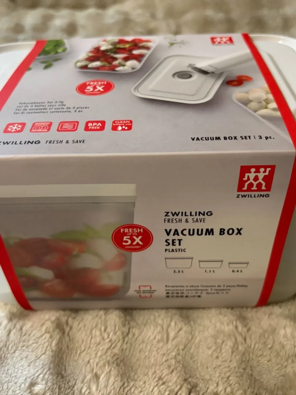 Zwilling Fresh & Save 3 Pc Vacuum Food Storage Container Set Plastic S M L sizes